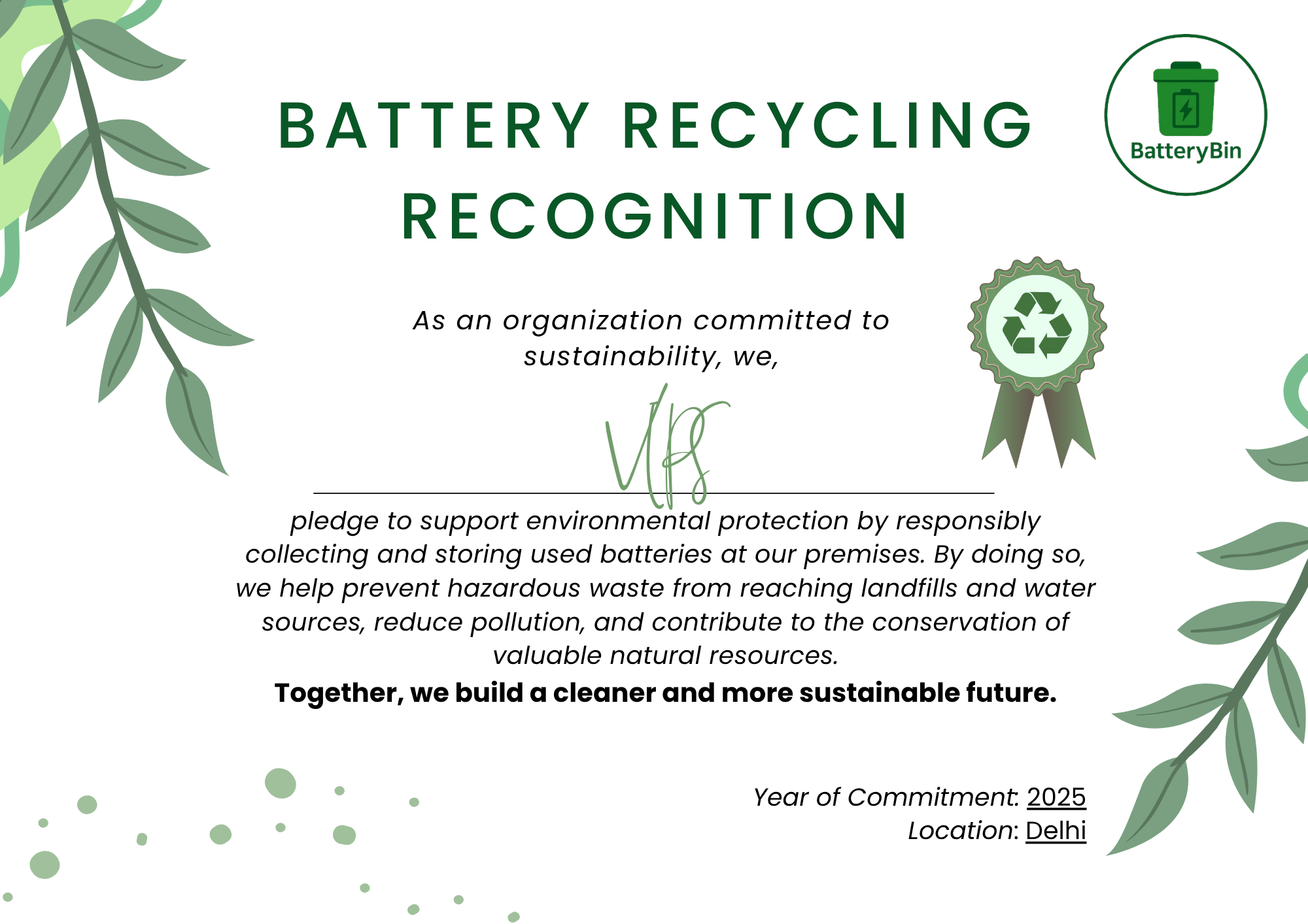 Recognition Certificate